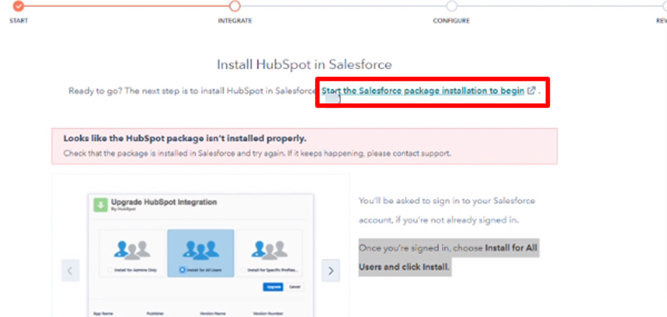 Start the Salesforce package installation to begin